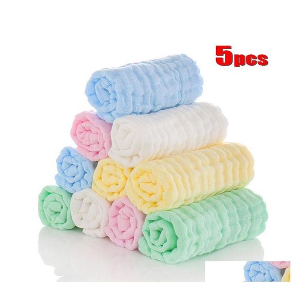 Serviettes Robes 5Pcs / Lot Mousseline 6 Couches Coton Doux Bébé Visage Serviette Mouchoir Bain Alimentation Gant de Toilette Essuyer Burp Chiffons Drop Del Dh7Oe