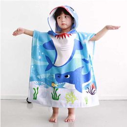 Toallas túnicas bañera de baño bañera dibujos animados para niños con capucha de algodón y niña toalla de playa tiburón cuerno recién nacido
