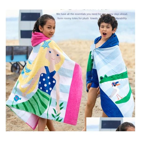 Serviettes Robes Plage Er Ups Bébé Doux Dessin Animé Serviette À Capuchon 100% Coton Enfants Nager Bain Porter Enfants Peignoir Haute Qualité Drop Livraison DHP5E