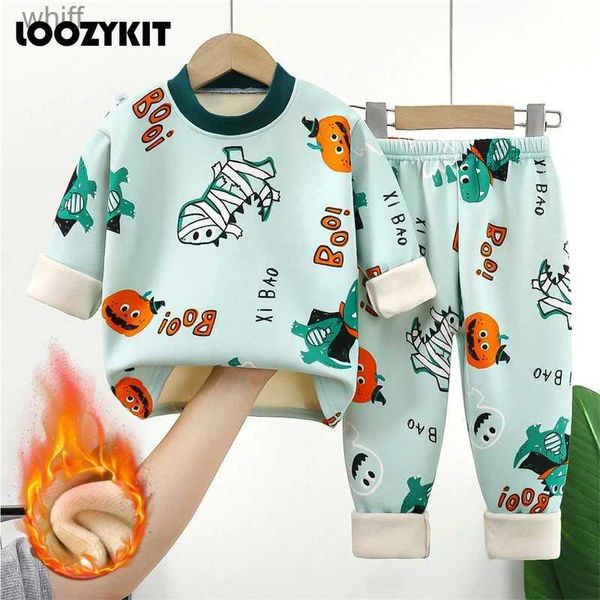 Serviettes Robes Enfant Hiver Épais Chaud Pyjamas À Manches Longues Pyjama Costume Dessin Animé Col Rond Enfant En Coton Vêtements De Nuit Enfants Sommeil Pyjama 2-15YL231123