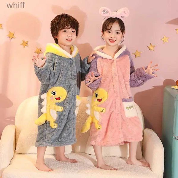 Serviettes Robes Pyjamas pour enfants dessin animé rembourré chaud garçons filles automne hiver flanelle mignon vêtements de maison 2-10 ans Kisd chemise de nuit RobesL231123