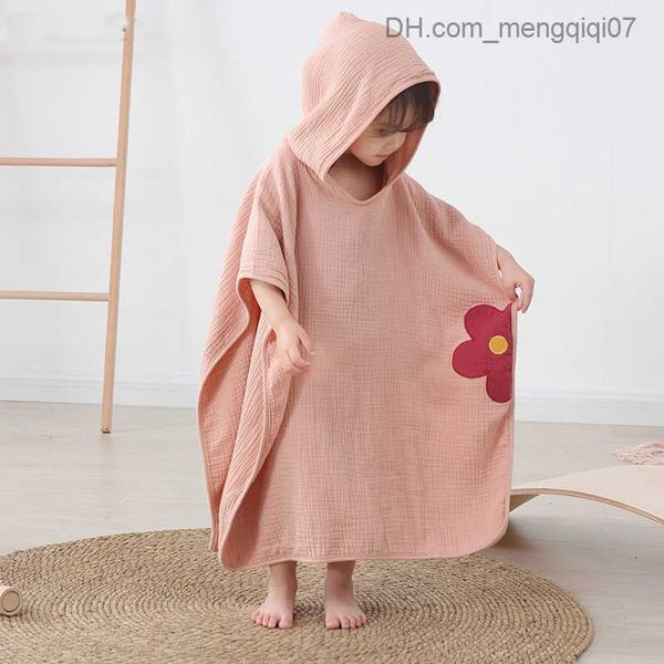 Serviettes Robes Serviette de bain pour bébé en coton uni avec capuche cape lâche couverture de plage produits pour bébés serviette de bain dessin animé pour enfants Z230819