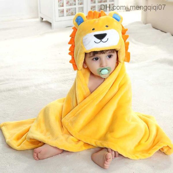 Serviettes Robes Lion animal jeu de rôle à capuche bébé fille garçon flanelle serviette de bain sac salle de bain dessin animé mignon pyjama Z230819