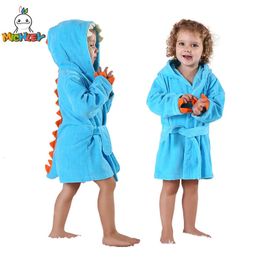 MICHLEY bébé peignoir dessin animé dinosaure coton à capuche doux infantile serviette de bain Robe pyjamas pour enfants garçon fille enfants hiver 1-5 T 231006
