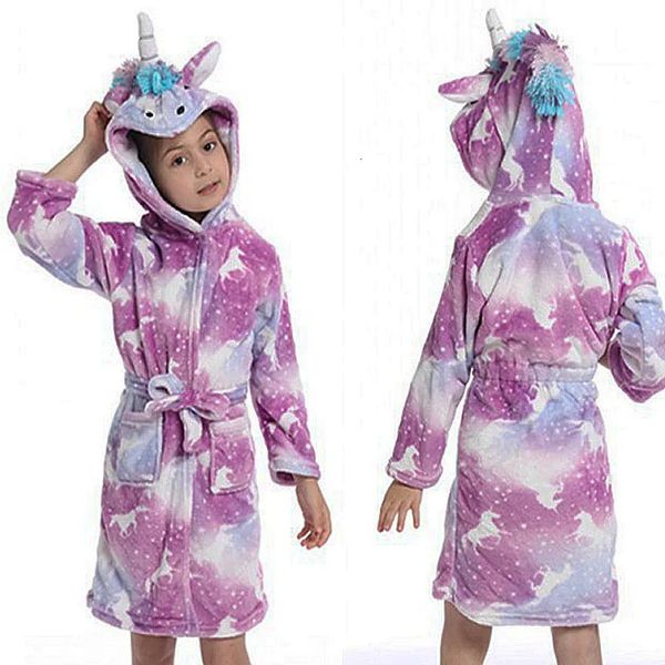 Serviettes Robes Enfant Filles Pyjamas Vêtements De Nuit Licorne Enfants Chemise De Nuit Hiver Enfants Vêtements Peignoir Flanelle Bébé Filles À Capuchon Animal Serviette 231024