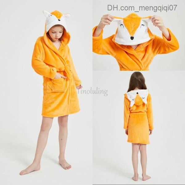 Serviettes Robes Unisexe bébé baignoire renard chien licorne animal dessin animé baignoire à capuche 4-12 ans pyjamas pour enfants Kigurumi serviette de bain filles kimono Z230819