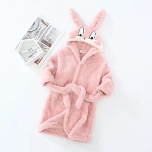 Serviettes Robes hiver enfant fille peignoir vêtements dessin animé lapin oreille à capuche enfants garçon flanelle chaud vêtements de nuit infantile pyjamas enfant en bas âge serviette A734 231215