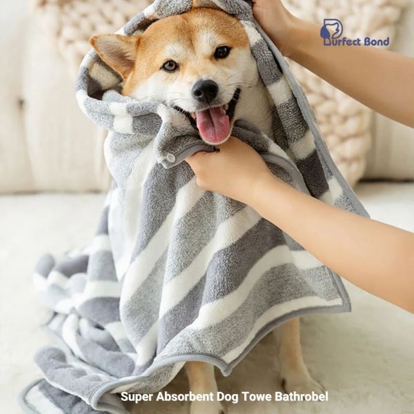 Serviettes Super absorbant Paintes de chien, enveloppement de serviettes pour chiens, manteau de séchage rapide, robe de bain réglable pour les chiots et les chats