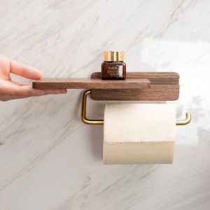 Handdoeken Walnoot Toilet Papierhanddoekhouder Keuken Tissue Stand Wandgemonteerde opslag Roestvrijstalen houten badkamer Badamertelefoon