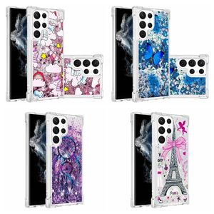 Tower Quicksand Shockproof Cases voor Samsung S23 Ultra S22 plus A14 5G A23 4G A13 A73 A33 A53 A13 S21 Zachte TPU Flower Eiffel Butterfly Bling Liquid Telefoon Covers