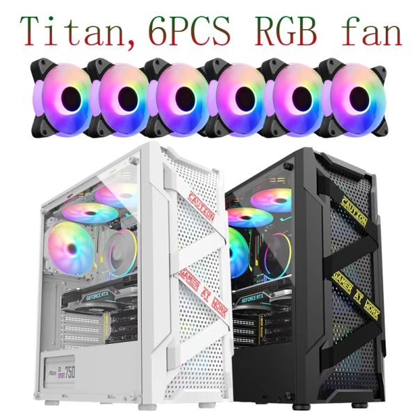 Towers ATX Tower Case Game PC CASE 4 Ventilateurs LED préinstallés, Tralucine acrylique USB 3.0 Gestion du câble / Flow Game Style Windows Co