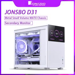 Towers Jonsbo D31 Matx Caso completo Transparente ITX DTX 3 Ubicación de disco duro Caso de computadora aplastable con pantalla secundaria LCD