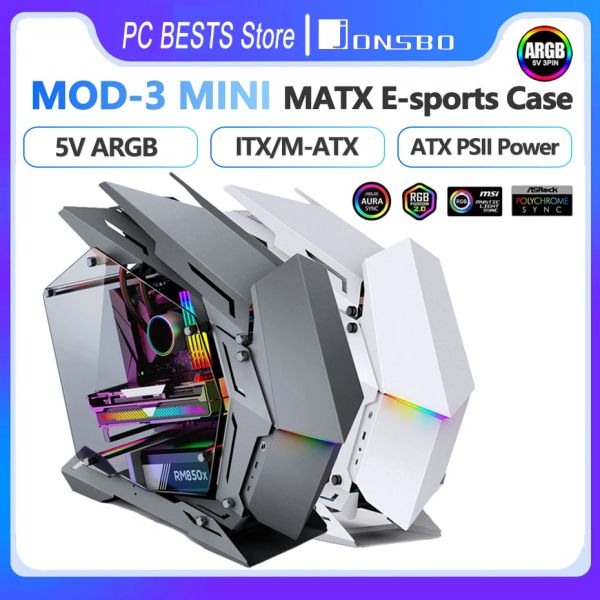 Towers Jonsbo MOD3 MINI ESPORTS CAS MATX / ITX CHASSIS INFORMATIQUE CHASSIS 5V ARGB LAMPE ATX PSII POWER POURCE APPORT