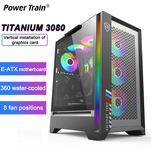 Towers Power Train Titanium 3080 EATX BURANT ORTICLE CAS MIDEAL TOUR SIDE CHASSIS RGB CHASSIS RGB POUR 360