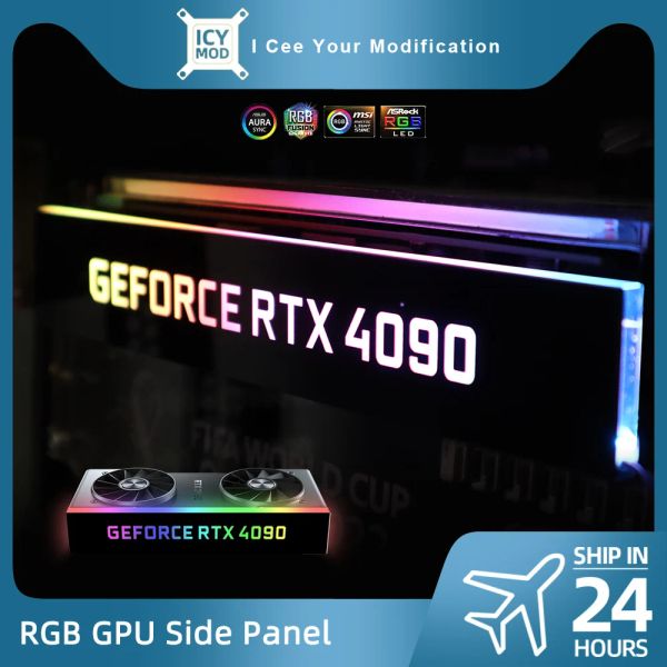 Towers RGB GPU côté panneau latérale personnalisable argb vga décoration vidéo couverture de carte vidéo personnaliser 5v3pin / 12v4pin aura pc mod pc mod rtx gtx