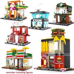 Toy Blocks Mini ville rue blocs de construction café Hamburger magasin ville briques à monter soi-même jouets compatibles noirs pour enfants cadeau C301p