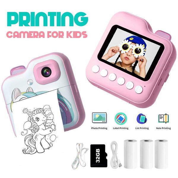Caméras jouet film caméra enfant mini imprime instantanée caméra numérique 32g carte mémoire imprimer papier enfants