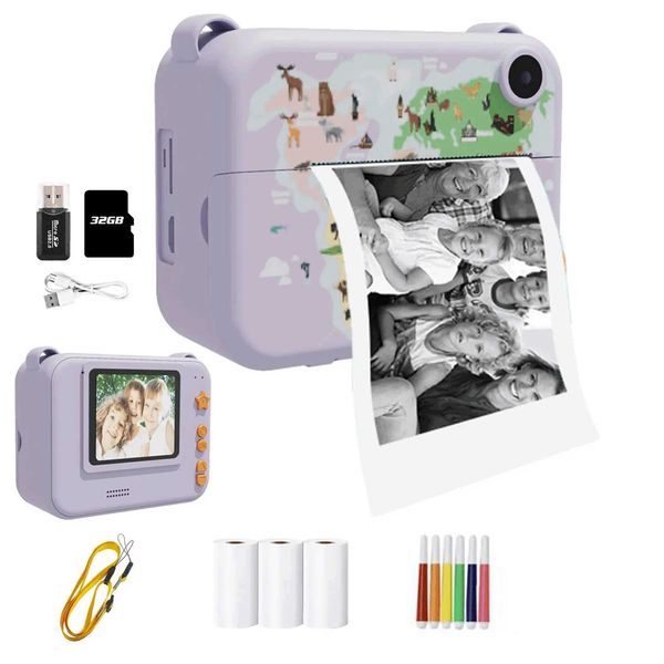 Caméras de jouets films numériques Photographie de caméra pour enfants numérique 32gtf Impression instantanée Photo Enfants Enfacteur vidéo Mini Imprimante thermique Gift Birthday Gift WX5.28