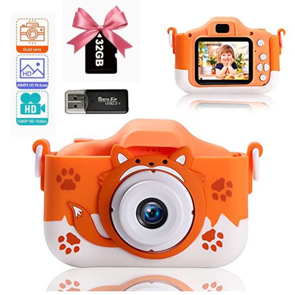 Caméras jouets HD 1080P Appareil photo numérique pour enfants 20MP Appareil photo pour enfants avec chargeur USB Caméra de jeu intégrée Housse de protection en silicone antichoc 230529