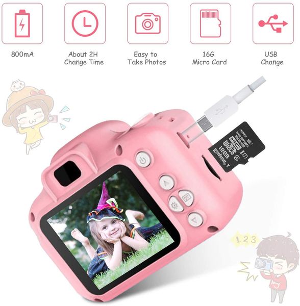 Caméras jouets Appareil photo numérique pour enfants Jouets pour 3 à 8 ans Caméras pour tout-petits Mini dessin animé RechargeableToys Caméra antichoc 8MP HD KidsToy Camcorder 230414