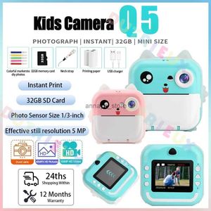 Toy Cameras Q5 Kids Camera Instant Print Photo Mini Digital Video Camera for Kids Print Thermal Paper 32G TF Card Educational Toys GiftL231212L23116