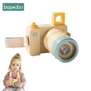 Caméras jouets En bois bébé binoculaire kaléidoscope grossissement télescope caméra enfants jouet bloc Montessori bricolage cadeau en plein air Po Prop jouets 230928