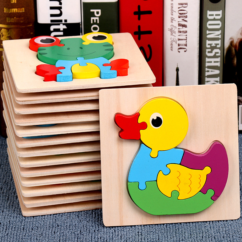 Zabawka za 2 3 lata Dzieci baby Boys Girls Puzzle 3D Zwierzęta Drewno Learing Zabawki 15 sztuk Zwierząt Puzzle