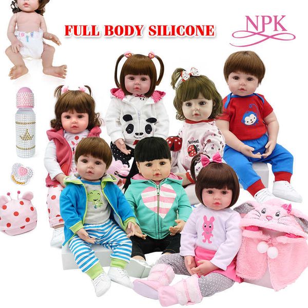 Juguete de cuerpo completo de silicona a prueba de agua juguete de baño popular reborn niño bebé muñecas bebe muñeca reborn regalo realista con botella de perlas Q0910