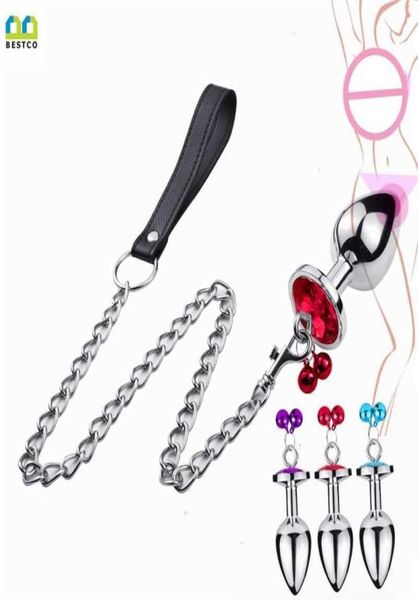 Toy Masseur co Collier de laisse en acier inoxydable Plug anal avec cloches Stimuler le massage des fesses Sm Adulte Érotique Gspot Sex Toys for2668060