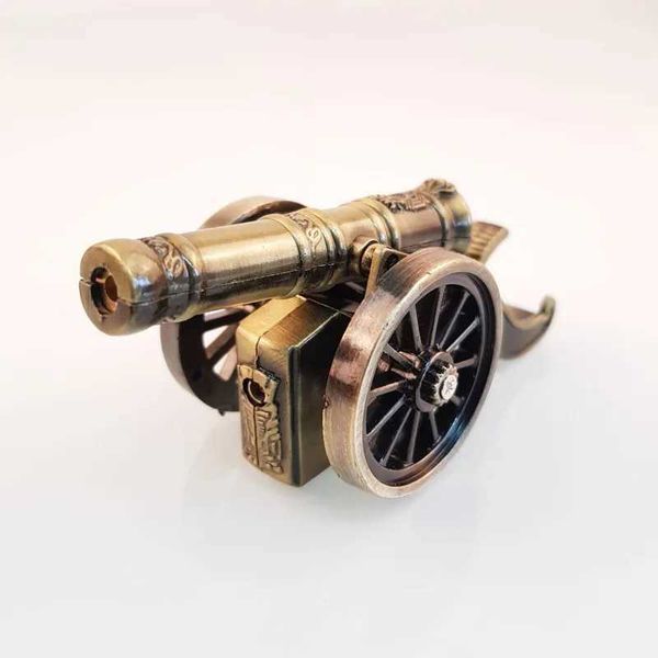 Modèle de jouet canon en Bronze Antique briquet gonflable coupe-vent flamme nue Turbine briquets à gaz non