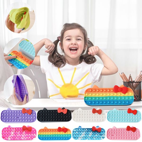 Estuche para lápices de juguete Push Simple Dimple Sensory Silicone Bubble Papelería Bolsa de almacenamiento para niños Alivio del estrés Fidget