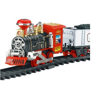 Ferrocarril de juguete, artilugios divertidos, coche de transporte con Control remoto, tren eléctrico de vapor y humo, modelo de juguete para regalo