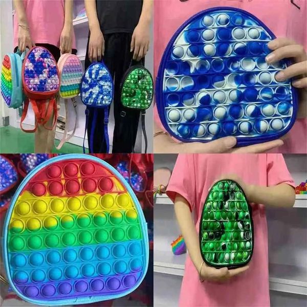 Juguete sensorial Fidget Popet Bubble Bag Niños Mochila para adultos Rainbow Tie Dye Push Bubbles Juego de mesa Juguetes Monederos deportivos Bolsos de hombro Handb