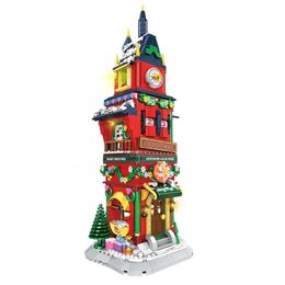 Toy Supplies City Creativity Winter Village Eve Count Down Tower Model Model Building Bloodings Bricks Kids Toys Christmas Gift 231129
