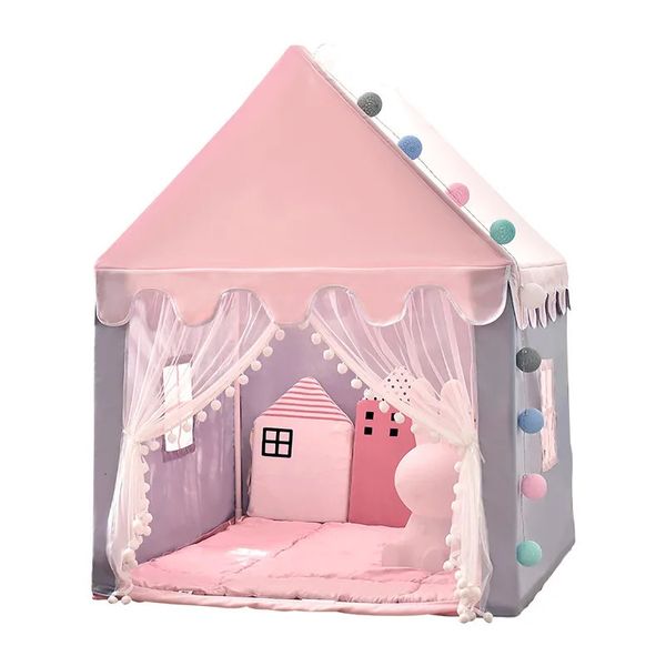 Toy Tents 1.35 M grande tente de jouet Portable pour enfants Wigwam tentes pliantes pour enfants Tipi bébé maison de jeu filles rose château de princesse décor de chambre d'enfant 231023