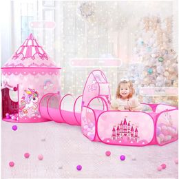 Tentes jouets 3 en 1 Portable jouer enfants licorne tente enfants intérieur extérieur océan balle piscine pliant Cubby jouets château Enfant chambre maison cadeau 231019