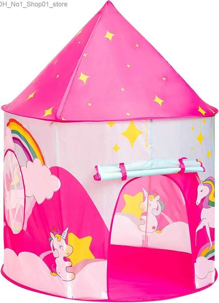 Tiendas de juguete Child Pink Princess Playhouse Tent para niña Castle Play Tent for Kids Boys Pop Up Tent Tent Tent para interiores y exteriores Q231220