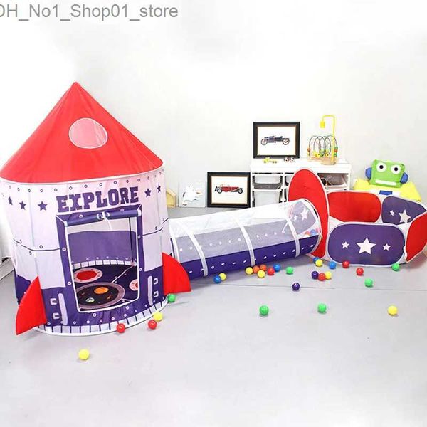 Tentes jouets Tente extérieure pour enfants Maison de jeu intérieure Tente pliante Tunnel de vaisseau spatial 3 en 1 Ensemble Château de yourte Jouet Cadeau pour garçons filles enfants Q231220