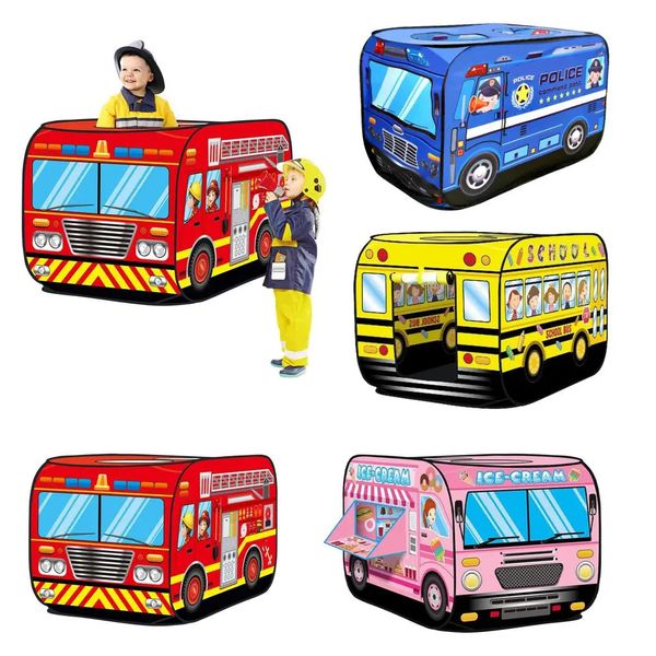 Tentes jouets Tente pour enfants Popup tente de jeu jouet extérieur pliable Playhouse camion de pompier voiture glace voiture enfants jeu maison Bus intérieur 231019