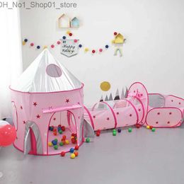 Tentes Tentes Tente de jouets pour enfants 3 en 1 Crawling Tunnel Castle Play House Ocean Ball Pool Baby Toy Gift For Boy and Girl New Q231220