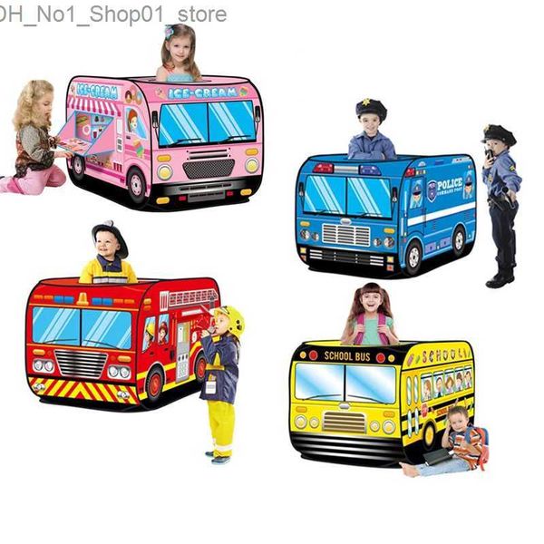Tentes jouets Jeu pliable Maison de jeu Camion de pompier Bus de police Pop Up Tente de jouet Playhouse Tissu Cadeau pour enfants Modèle de lutte contre l'incendie Dopship Q231220