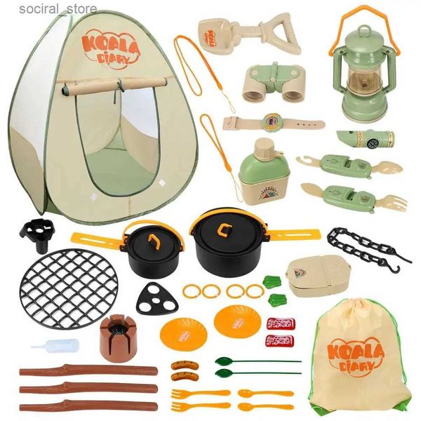 Toy Tents Juego de camping para niños con tienda de juegos 40 piezas de juguete al aire libre con spray ligero linterna de aceite juguetes para acampar jugar 3 años de edad interior juguete al aire libre L240313