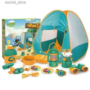 Speelgoedtenten Kinderkampeertentset 21-delig Fantasiespeltent met kampvuur Fruit BBQ Spelen Kinderen Bug Viewer Vlindernet Inclusief telescoop L240313