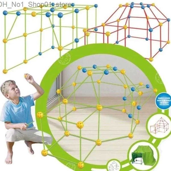 Toys Tents Kids Construction Toys Fort Tent Building Kits Diy 3d Play Tent House Sticks Design Building Tools Assemble Toys Children Cadeaux Q231220