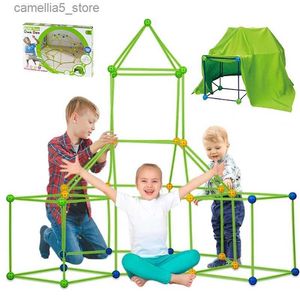 Toy Tents Kids Diy Construction Fort Building Kit 3D Play Tent House Sticks Design Building Blocks Tools Toy Toys Children Gifts Q240528