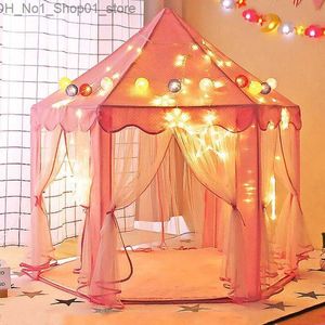 Tentes jouets éclairage princesse rose et bleu château tentes portables enfants tente de jeu en plein air Lodge enfants balles piscine Playhouse pour Noël Q231220
