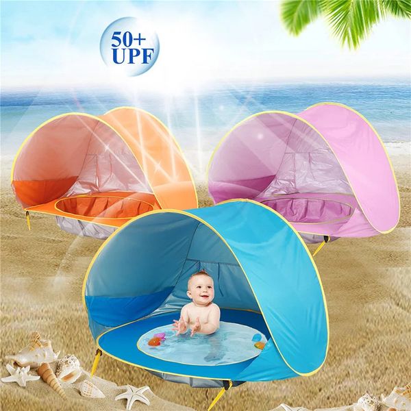 Tentes jouets Portable bébé plage tente Pop abri solaire avec piscine 50 UPF Protection UV étanche 300MM été tente extérieure enfants ombre 231019