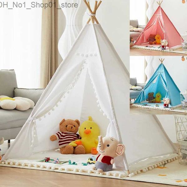 Tiendas de juguete para niños portátiles carpa tipi tipi casa para niños lienzo de algodón wigwam child pequeña playa sala de fiesta regalo de cumpleaños Q231220