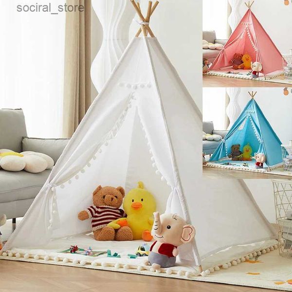 Tentes jouets Tentes portables pour enfants Tipi maison de jeu enfants toile de coton tente de jeu indienne Wigwam enfant petit tipi de plage décor de salle de fête L240313