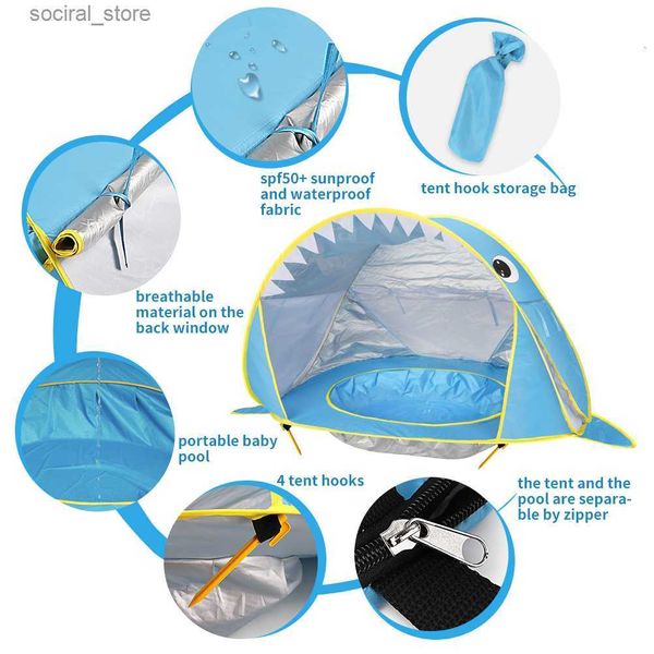 Tentes jouets Tentes jouets Tente de plage pour bébé Abri solaire anti-UV avec piscine Tente de plage pour enfants bébé Pop Up Piscine ombragée portable Protection UV Abri solaire 230516 L240313